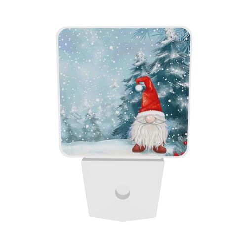 Image of Snow Gnome Trees Christmas LED Plug-in Night Lamp 2 Piece Set, Auto Sensor Nightlights Set of 2 for Bedroom Bathroom