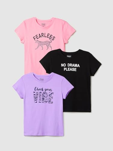 Image of Max Girls Cotton Regular Printed T-Shirt - Pack of 3
