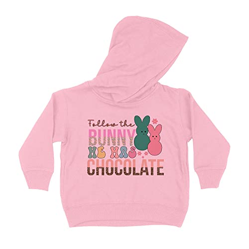 Follow The Bunny Easter Kids Hoodie Sweatshirt Toddler 2T Light Pink