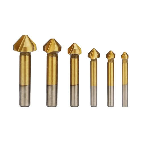 Hoteche 6-Piece Set Countersink Set HSS Titanium Coated with 3 Cutting Blades for Metal and Wood with Diameters 6.3 mm