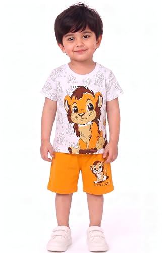 Image of Tiny Towns Kids Clothes for Boys | Animal Printed Cotton Half Sleeve T-shirt and Shorts Clothing Set | Casual Summer Wear for Kids | Lightweight Baby Boy Dress
