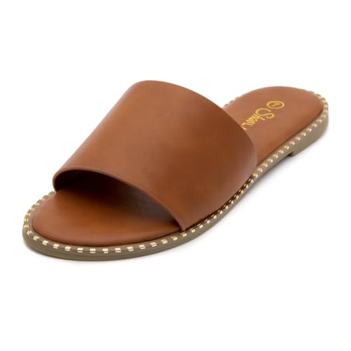 Image of Shoe Land Flat Sandals for Women - Slip-On Slides with Cushioned Footbed | Comfortable Dressy & Casual Open Toe Summer Sandals for Beach, Travel & Everyday Wear
