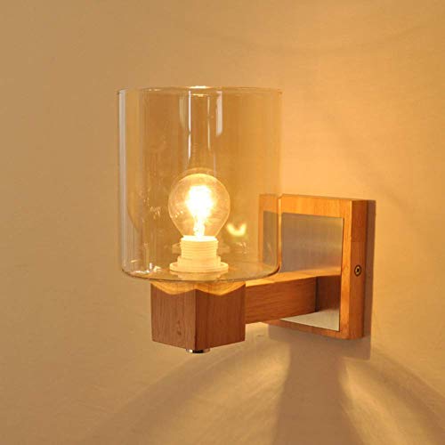 Aplique de Vidrio Industrial E27 con iluminación de madera para mesita de noche