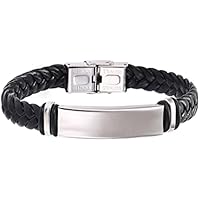 LuLiyLdJ Pulseras personalizadas para hombres y mujeres, Pulseras, Cuero genuino, Colgantes de acero inoxidable, Joyas tejidas, Regalos para padres y madres
