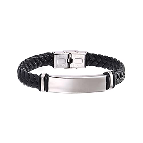 LuLiyLdJ Pulseiras personalizadas para homens e mulheres, pulseiras, couro genuíno, pendentes de aço inoxidável, jóias tecidas, presentes para pais e mães, Aço inoxidável Couro