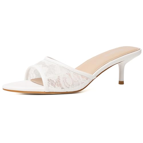 Image of Mostrin Kitten Heels for Women Pointed Toe Vintage Mules Heels Sexy Slip on Stiletto Backless Sandals for Party Wedding Daily