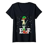 donna t rex dinosaur elf merry christmas donne xmas santa claus maglietta con collo a v