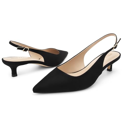 Image of AprCoco Women's Kitten Heels Slingback Pointed Closed Toe Ankle Strap Elegant Women Pumps Shoes for Dating Wedding