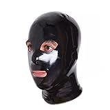 Latex Hood Mask Rubber Catsuit Gummi Full Cover Mask with Eyes Mouth Nostril with Zipper 0.6mm Latex Mask (L, Black-0.6 no zipper)