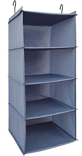 Aibrisk Hanging Closet Organizer,4 Shelves Collapsible Hanging Closet Shelves Storage Organizer Oxford Cloth, Gray