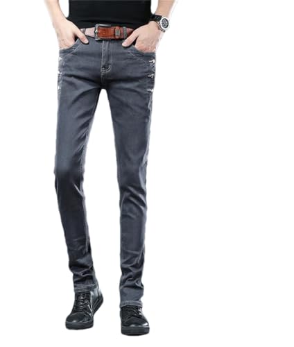 Men Slim Skinny Jeans Classics Solid Color Stretch Multi-Button Youth Denim Pants