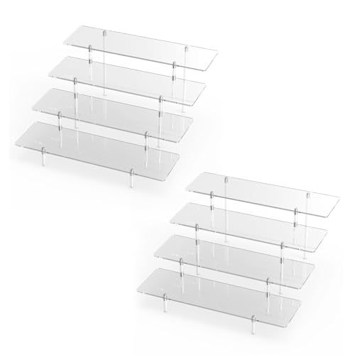 Acrylic Display Riser Stand Shelf Clear 4 Tier Cupcake Stand Perfume Display Holder Figures Desktop Decoration and Organizer Showcase Toys Retail Display Rack Candy Dessert Buffet 4 Steps Collection (2 PACKS)