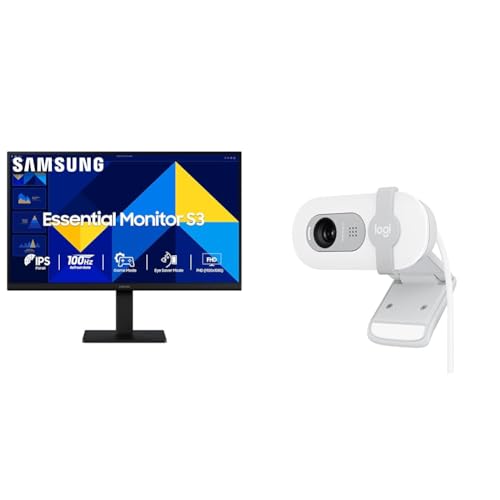 Image of Samsung 24 inch (60.5 cm) S3 Flat Monitor|Super Slim Borderless Design|IPS Panel|FHD 1920 x 1080|100 Hz|5 ms|Ports-HDMI,VGA|Game Mode|Eye Saver Mode + Logitech Brio 100 Full HD 1080P Webcam