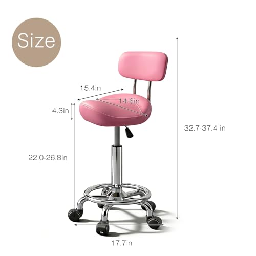 Image of Saddle Stool with Ring Pedal and Back, Adjustable Hydraulic Rolling Chair with Wheels for Medical, Massage, Salon, Spa, Kitchen, and Drafting Use