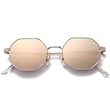 PORADAY Square Sunglasses for Women Men Retro Octagon Metal Sun Glasses Vintage Polygon Shades (Rose Gold)