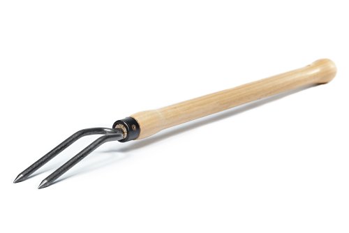 Unbekannt Rosengabel - geschmiedet - mit 2 Zinken und 48 cm langem Knopf-Stiel aus Eschenholz - Krumpholz Gartengerät