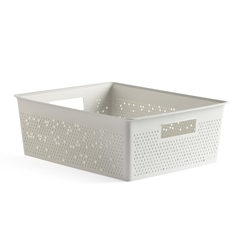 Tatay Cesta Almacenaje Plastico 12 L Bohol | Caja Organizadora | Ventilación Óptima | Sistema Modular Apilable | Asas Integradas | Plástico Reciclado Libre BPA | 30x39x13,5 cm, Blanco