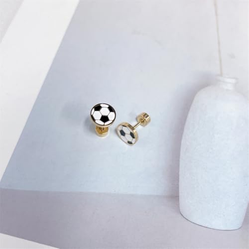20g Soccer Gold Plated Flat Screw Back Small Stud Earrings for Men Women Minimalist Cute Surgical Steel Black White Enamel Sports Fan Lover Cartilage Piercing Sleeper Tiny Studs Hypoallergenic Gift for Bff Christmas3