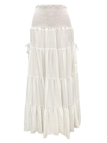 Beautiful Nomad Boho Maxi Skirt Flowy Elastic High Waist Beach Long Skirts with Pockets