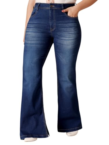 Image of Miss Chase A+ Women's Wide-Leg Mid Rise Regular Length Blast Effect Denim Jeans