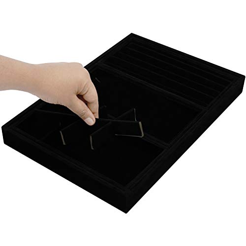 Belle Vous 4 Pack of Black Velvet Stackable Jewellery Organiser Storage Trays - 35.3 x 24.2cm/13.89 x 9.52 inches - Drawer Display Boxes - Removable Sections for Necklaces, Rings, Bracelets & Earrings - Image 2