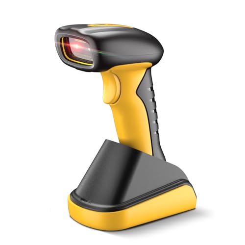 NetumScan Drahtloser Bluetooth 1D/2D Neue Basis Barcode-Scanner in Industriequalität, 2600 mAh Akku mit Ladestation, kompatibel mit POS, PC, iPhone, Android für Einzelhandel (Yellow)