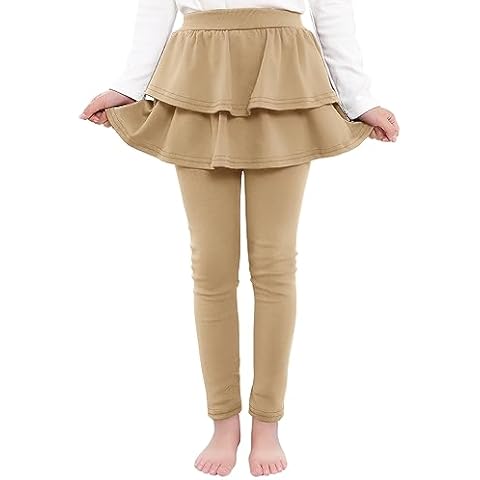 BOOPH Little Girls Leggings with Ruffle Tutu Skirts Footless Uniform Pants 4-5T Khaki Cover