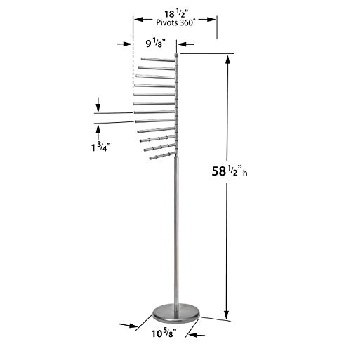 Lynk Floor Standing Pivoting Scarf, Belt, Jewelry Holder - Accessory Organizer Rack - Platinum