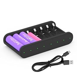 ISDT Battery Charger AA AAA Rechargeable Batteries 8-Bay Portable Smart Charger Fast Charging USB Input Port for 1.2V NiMH NiCd 1.5V Li-lon LiFePO4 Batteries with Bluetooth APP Connection (Black)