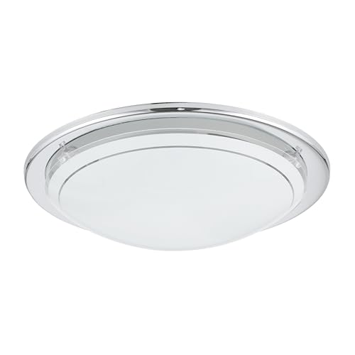 Eglo Plafón PLANET 1, aplique de pared con 1 bombilla, plafón de acero, color cromo, vidrio pintado de color blanco, casquillo E27