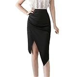 OWEIEYEU Women's Black Irregular Hip Skirt Retro High Waist Front Slit Pencil Office Skirt Black L