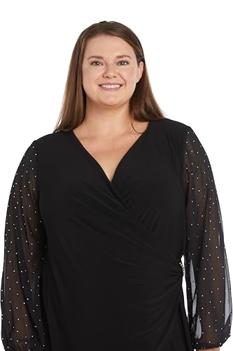 Image of Elegant Mini Cocktail Dress W /Sheer Rhinestone Balloon Sleeves