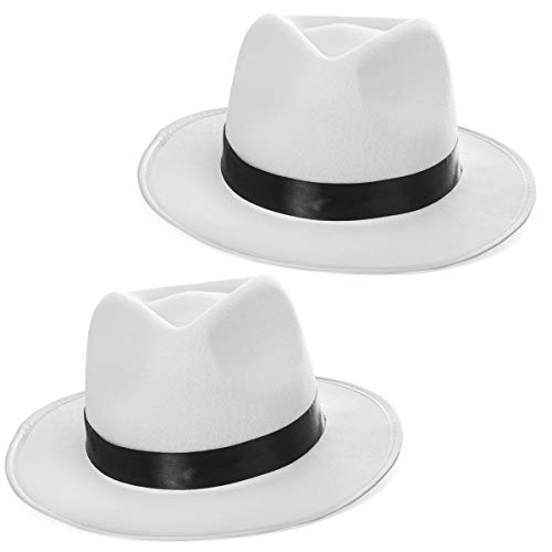 White Fedora Hats- Gangster Hats - Mobster Costume Hats (2 Pack Fedora's)- Felt Costume Hat by Funny Party Hats