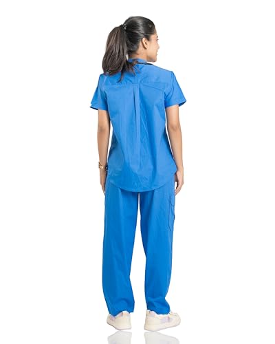 Image of Flexi Women Medical Scrub Set | 5 Pockets | Cotton Lycra Doctor Scrubs | Y-Neck Top | Straight Pants | Hospital Uniform for Doctors & Nurses