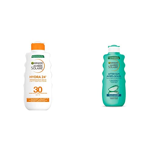 Garnier Ambre Solaire Sonnenpflege Duo: Feuchtigkeitsspendende Sonnenmilch LSF 30 (200ml) & kühlende After Sun Lotion (400ml) - Mit Aloe Vera & Shea Butter