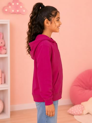 Image of Unisex Kids Solid Full Sleeve Zip Front Open Hooded Sweatshirt