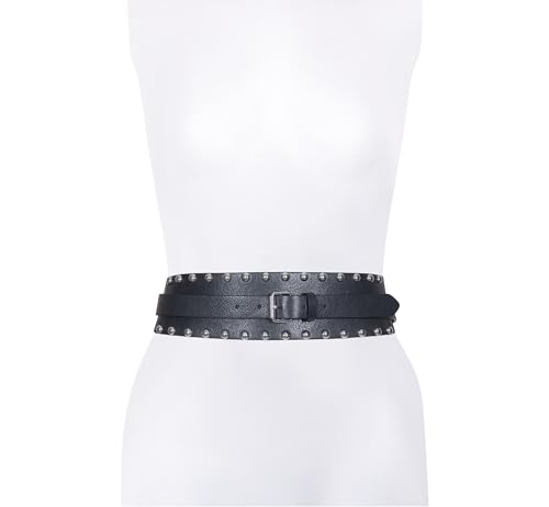 Women's 1 Inch Tapered Double Wrap Leather, Wide Belt with Roller Buckle2