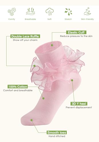 Image of Komorebi Big Ruffle Ankle Socks Women-Lace Frilly Cute Socks-Soft Cotton Girls Sock