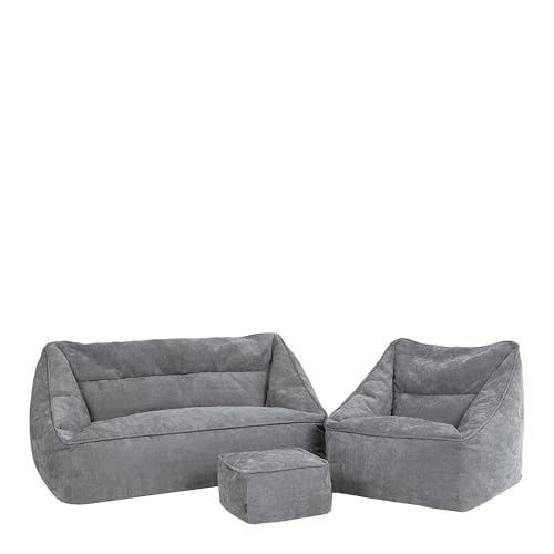 icon Cecilia Chenille Bean Bag Sofa, Chair with Footstool, Grey, Floor 2...