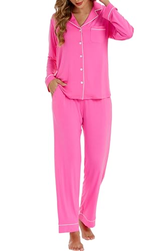 Image of LUBOT Womens Bamboo Viscose Pajamas for Women 2 Piece PJ Set Ultra Buttery Soft Cooling Button Long Sleeve Sleepwear S-XXL