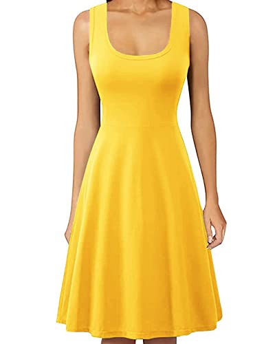 Herou Women s Casual Dress A line Scoop Neck Flare Cosplay Party Dress Yellow X-Large