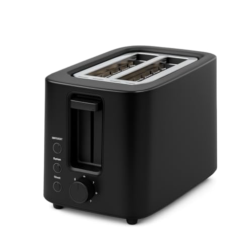 MAXELLPOWER Tostadora Eléctrica 750W Blanca – 2 Ranuras Extra Anchas, Bandeja Acero Inoxidable, 7 Niveles de Tostado, Función Recalentar/Descongelar, Diseño Compacto y Moderno (NEGRO)