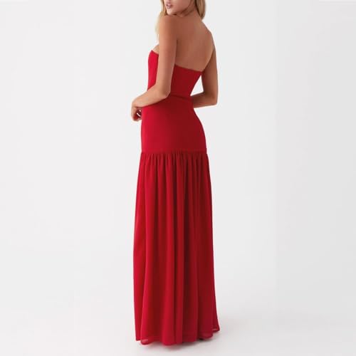 Image of Willow Dance Women Tube Top Dress Printed Mesh Patchwork Maxi Dress Strapless Sexy High Slit Long Dresses Party Clubwear