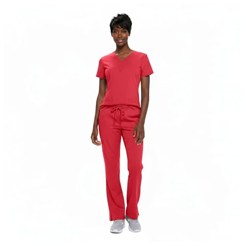 Natural Uniforms Women's Ultra Soft Y-Neck Scrub Set (Red, X-Large) — view 4