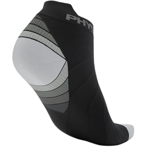 Physix Gear Short Compression Socks for Men & Women - Best Low Compression Socks Women & Men with Arch Support, Ideal for Running, Plantar Fasciitis comfort, and Swelling - Ankle, Black/Grey, S/M Cover