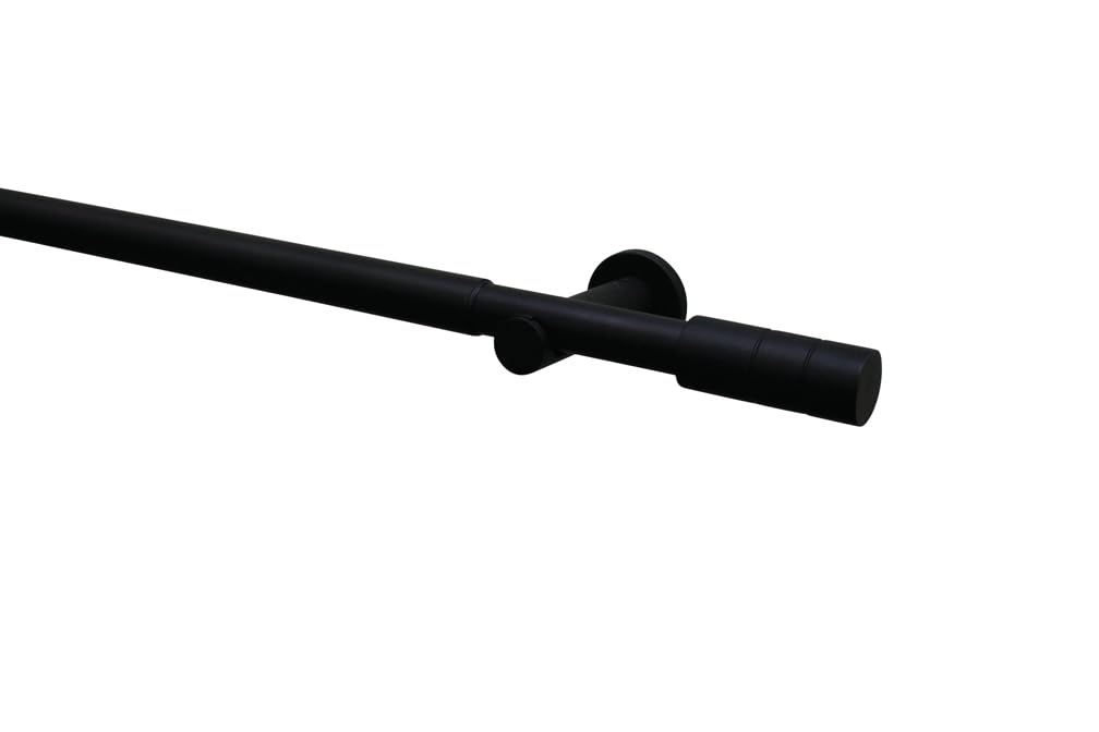 GARDINIA Curtain Pole Set, 1-Track Cylinder Diameter 22/25 mm, 100-190 cm, Extendable, Metal, Matt Black