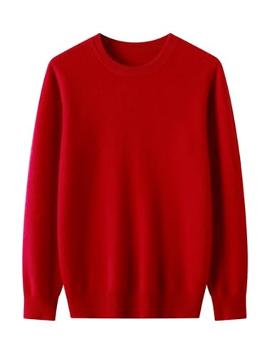 Men's Winter Solid Wool Pullover Sweater Men O-Neck Long-Sleeve Cashmere Knitwear(Red,X-Large)