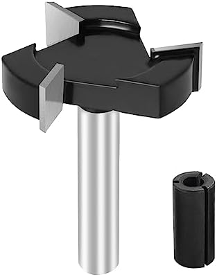 CNC Spoilboard Surfacing Router Bit, Extra Large 1/4 Inch Shank, 3 Wings with 1-1/4 Inch Cutting Diameter for Slab Flattening, Planing, and Grooving in Woodworking