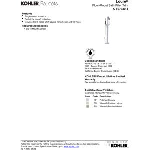 Kohler K-T97330-4-CP Loure Floor-Mount Bath Filler con Ducha de Mano, Cromo Pulido miniatura 2
