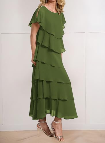 Short Sleeve Mother of The Bride Dresses for Wedding Chiffon Formal Evening Dresses Tiered Prom Dress3